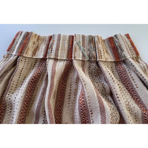 Vintage 70s pleated curtain, brown, beige, rust stripes, thick woven panel - Picture 6 of 10